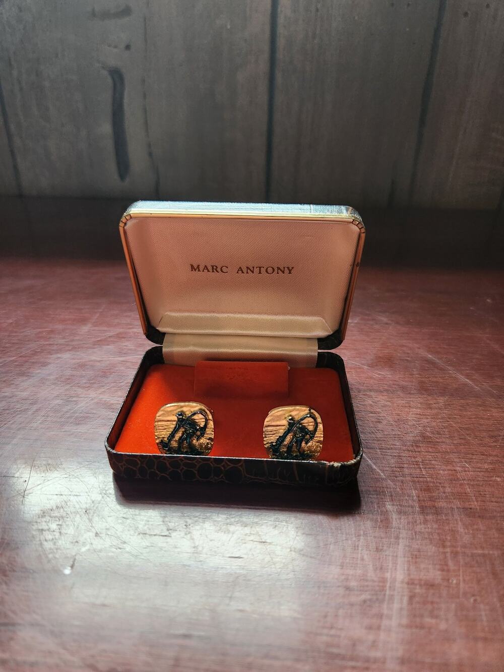 Marc Antony Gold Tone Anchor Cufflinks Mens Vintage in Original Box